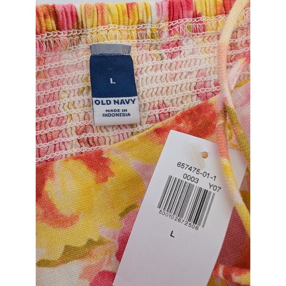 Old Navy Fit & Flare Tie Shoulder Linen Blend Floral Watercolor Dress Size L new - Picture 6 of 10